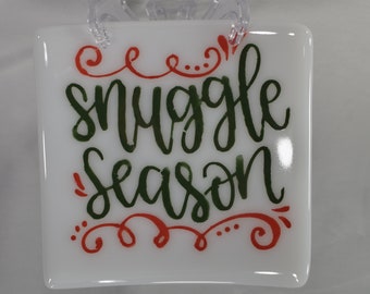 Handmade Fused Glass Square Snuggle Season Plate  Santa Cookies!  5" x 5"