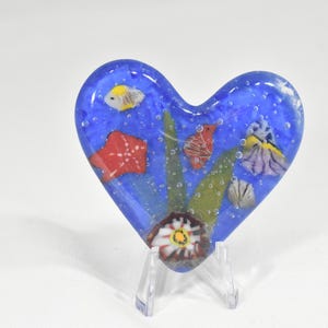Pocket Aquarium Heart made from Fused Glass  - Handmade in Bothell WA