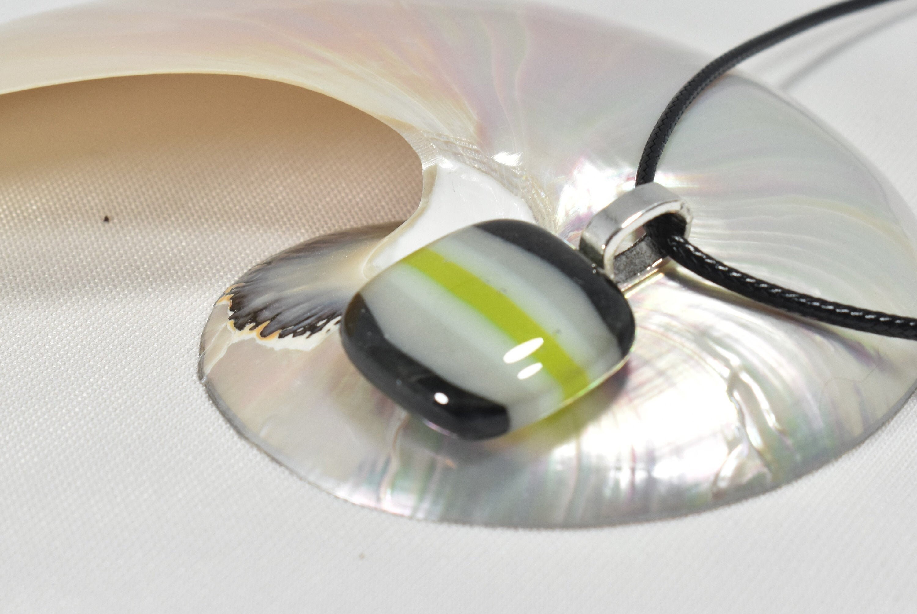#103 Agender Pride Fused Glass Pendant on Black Cord 20 inch Necklace LGBTQIA