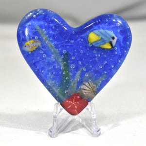 Pocket Aquarium Heart made from Fused Glass  - Handmade in Bothell WA