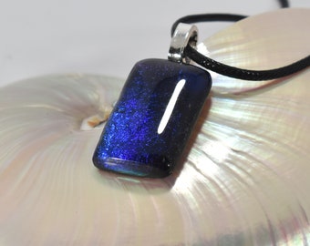 Dichroic Rainbow Fused Glass Pendant on Black Cord 20 inch Necklace