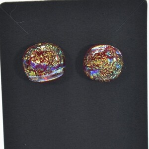 Dichroic Red Rainbow Fused Glass Earrings on .925 Sterling Silver Studs Comfort Backs