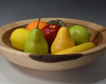 Large Handmade Maple Wood Fruit Bowl Made in the USA 14 inches x 3 1/3 inches Centerpiece Bowl Partial Live Edge