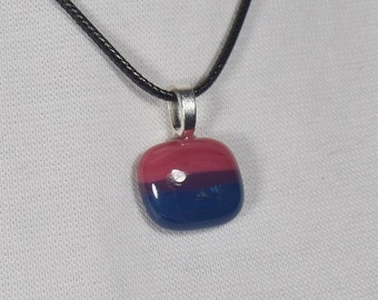 Bisexual Pride Fused Glass Pendant on Black Cord 18 inch Necklace LGBTQIA+