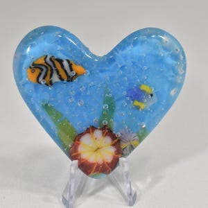 Pocket Aquarium Heart made from Fused Glass  - Handmade in Bothell WA