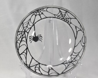 Handmade Fused Glass Spider Bowl  5 3/4  x 1 3/4 inches ** scratch and dent clearance ** Halloween Candy dish
