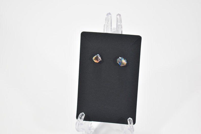 Dichroic Rainbow Fused Glass Earrings #52 on Stainless Steel Hypoallergenic Studs 7mm