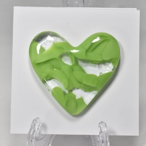 Pocket Heart made from Green and Clear Fused Glass  - Handmade in Bothell WA