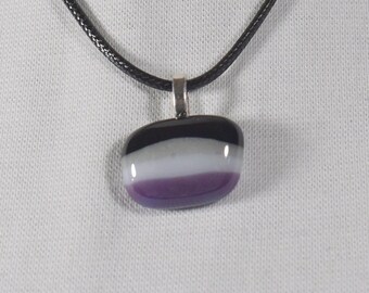 Asexual Pride Fused Glass Pendant on Black Cord 18 inch Necklace LGBTQIA+