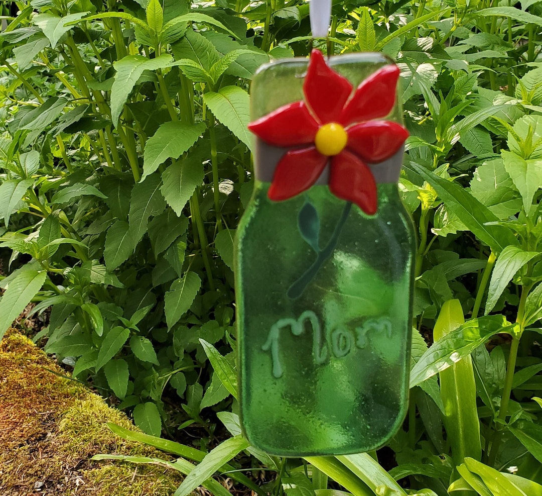 Fused Glass Suncatcher for Mom Mason Jar With Flower Etsy