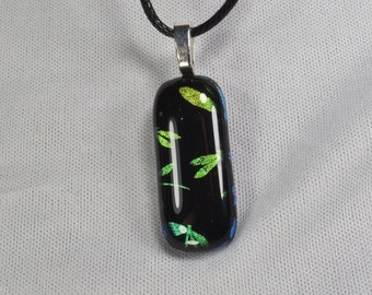 Dichroic Fused Glass Pendant on 18" Black Waxed Cord Necklace |  2 Inch Extender |  Handmade