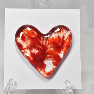 Pocket Heart made from Red and Clear Fused Glass  - Handmade in Bothell WA