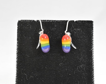 LGBT Pride Rainbow Fused Glass Earrings #180 on .925 Sterling Silver Lever back   LGBTQIA+ Gay Pride Flag  Dangle Earrings