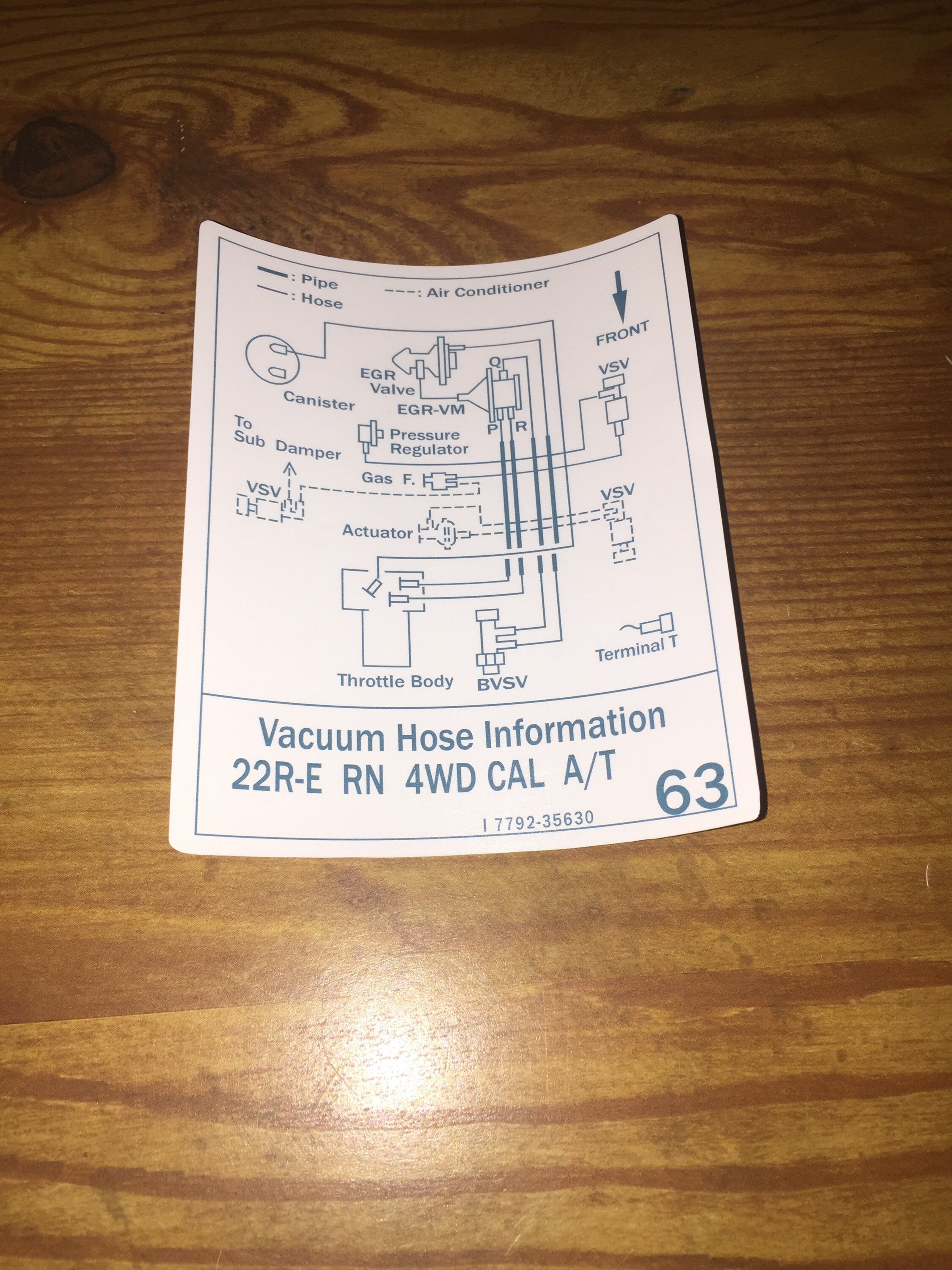 19841986 22RE Toyota Pickup Vacuum Diagram Remade Decals Etsy