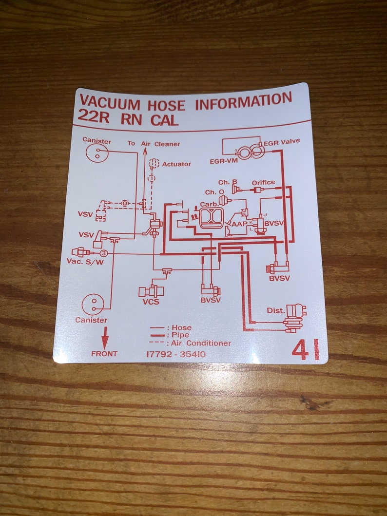 1984-1988 22R Toyota pickup 4Runner vacuum diagram decals. | Etsy