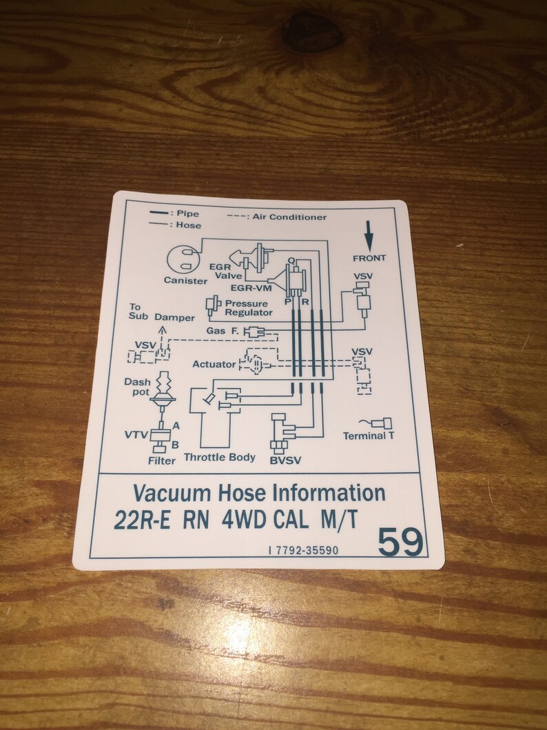 19841986 22RE Toyota Pickup Vacuum Diagram Remade Decals Etsy