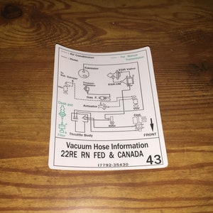 1984-1986 22RE Toyota Pickup Vacuum diagram remade decals