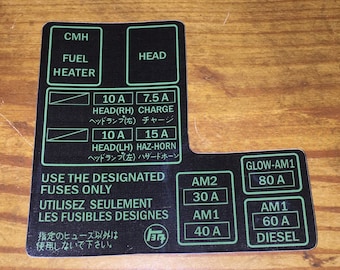 1984-88 toyota pickup truck 4runner fuse box  decal 22re sticker reproduction