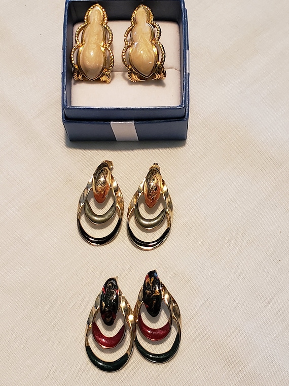 Lot of three pair vintage enamel earrings circa 19