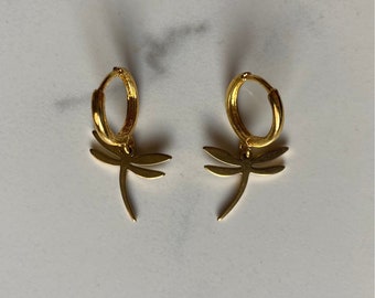 gold dragonfly earring huggies | earrings | dragonfly |