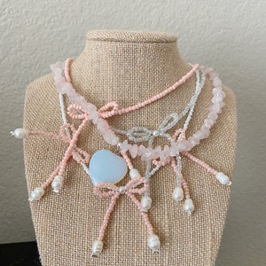 The Kenzie necklace beaded bow ribbon necklace choker clear transparent bead coquette style bow necklace image 3