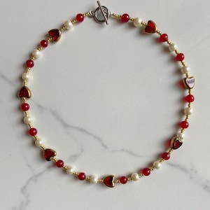 The “Phoenix” necklace | gold and red beaded dainty necklace | red gold heart necklace
