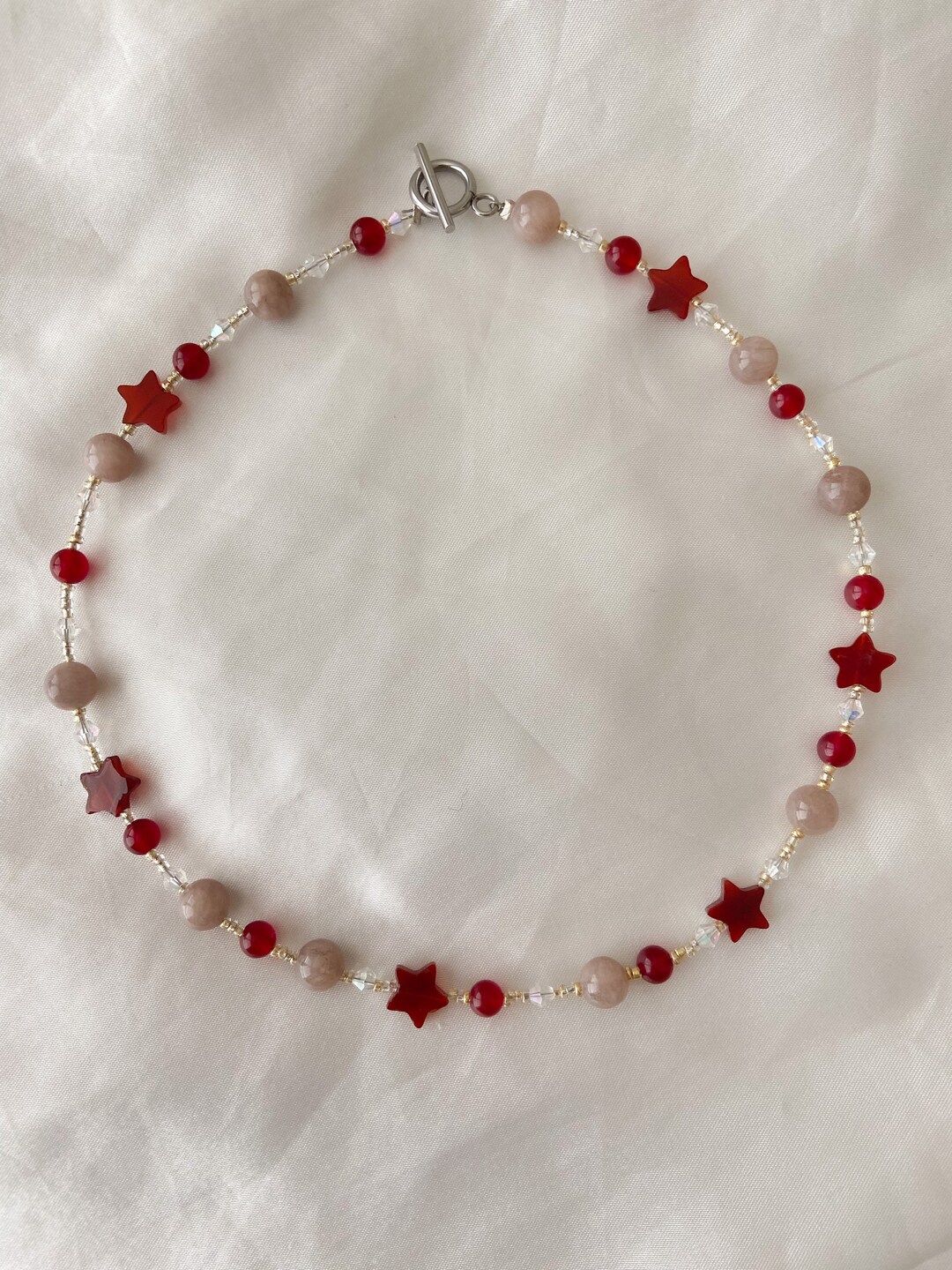 The grayce Necklace Gold Beaded Necklace Red Star Necklace - Etsy