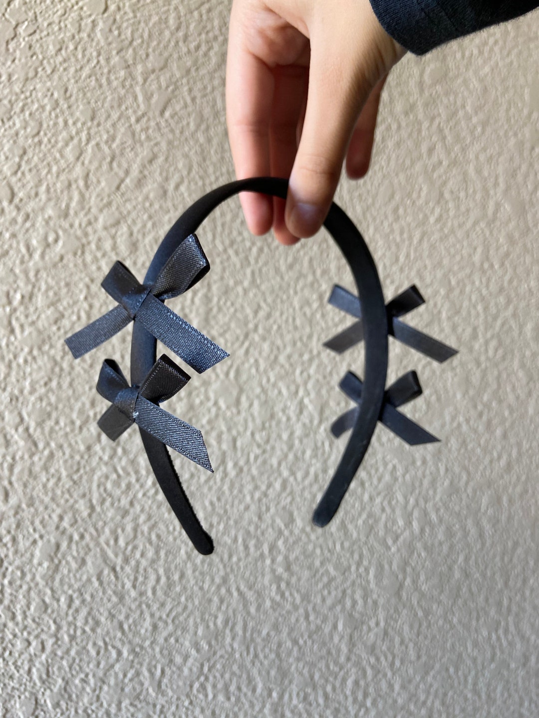 Double Ribbon Bow Headband Black Ribbon Bow Etsy