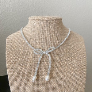 The Kenzie necklace beaded bow ribbon necklace choker clear transparent bead coquette style bow necklace image 1