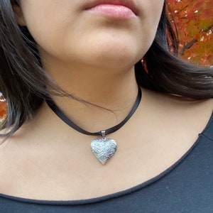 Ribbon Heart Pendant Necklace ribbon choker necklace silver heart locket necklace image 4