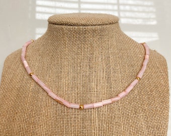 The “Ella” necklace | freshwater beaded pink and gold necklace | gold and pink bead necklace | summer beaded necklaces