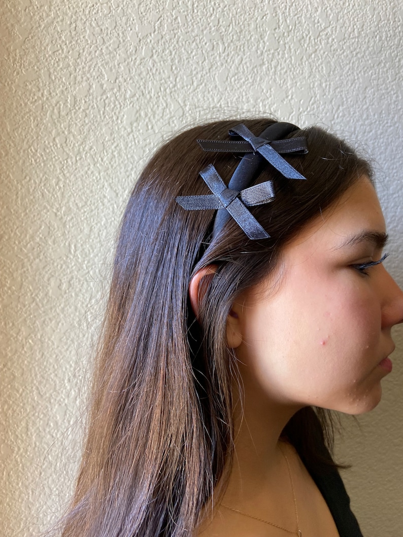 Double ribbon bow headband black ribbon bow image 2