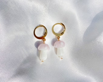 Pink Mushroom Huggie Earrings | Mushroom Jewelry | Indie Huggies