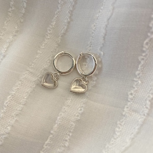 Heart Dangle  Charm Huggies | Heart Earrings | Dangle Huggies | Silver Earrings