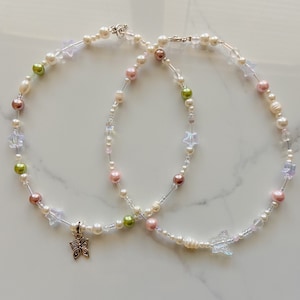 The “Julia” beaded pearl necklaces! | indie | pearl charm necklace | butterfly charm necklace |