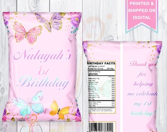 Printable Treats Printable Flowers and Butterflies Custom Chip Bags Party Favors Digital File