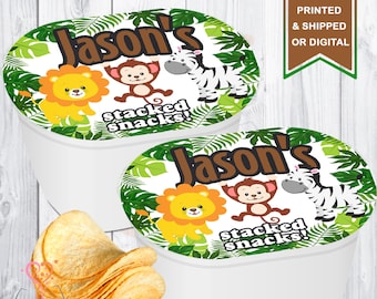 Chipsy Jungle Chips, Przekąski Jungle Stacked, Urodziny Wild One, Torba na smakołyki Jungle, Upominki na imprezę Safari, Wild One, Cyfrowe, Do druku, Drukowane