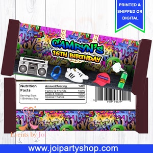 Hip Hop Candy Bar, Hip Hop Candy Wrapper, 90&#39;s Party Candy Wrappers, 80&#39;s Party Candy Wrapper, 90&#39;s Candy, Digital, Imprimible, Impreso