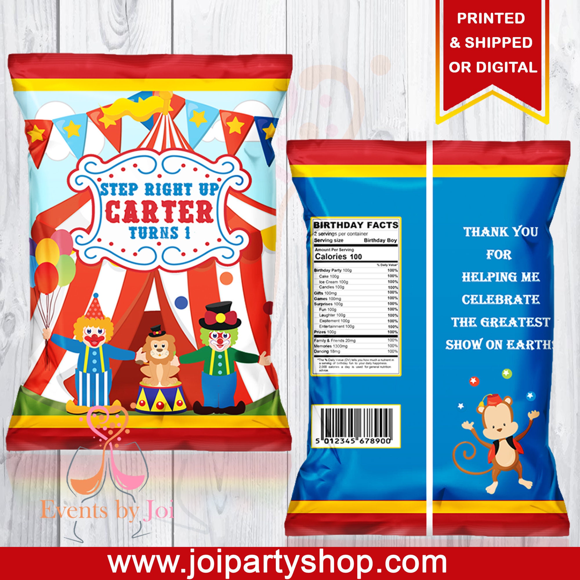Circus Chip Bags Circus Party Favors Carnival Chip Bags Etsy