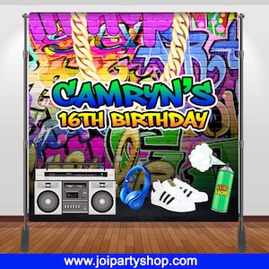 Hip Hop Backdrop, Hip Hop Banner, 80&#39;s Backdrop, Photo Backdrop, Hip Hop Party, 90&#39;s Backdrop, Digital, Printable, Printed