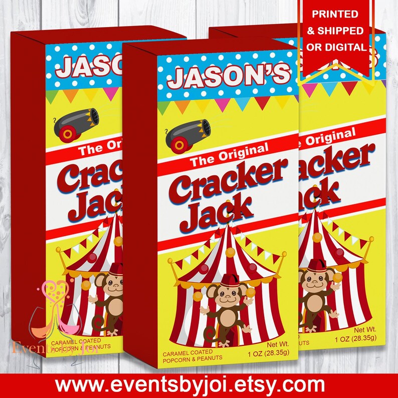 Cracker Jack Box Labels Circus Favors Circus Party Cracker Etsy