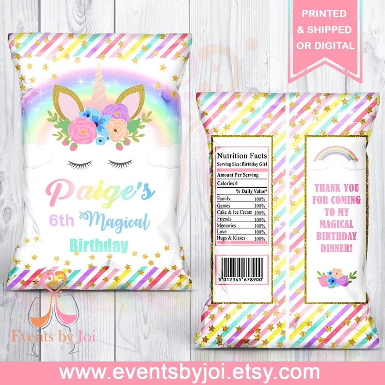 Unicorn Chip Bags Unicorn Favors Unicorn Birthday for Girl Etsy