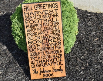 Fall Greetings Sign, Harvest Autumn Wood, Season Greetings, Fall Decor, Holiday Decor, Gift, Wooden Sign, Wood Sign, Wood Signs, Woodcarving