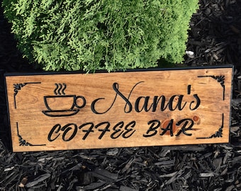 Grandma Gift, Grandparents Sign,Personalized,Coffee Bar,Wooden Sign, Grandkids Sign,Grandchildren Grandpa Gift,Family Name Sign,Wood Carving