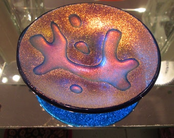 Turquoise Shadowed Dichroic Dish 5-inch