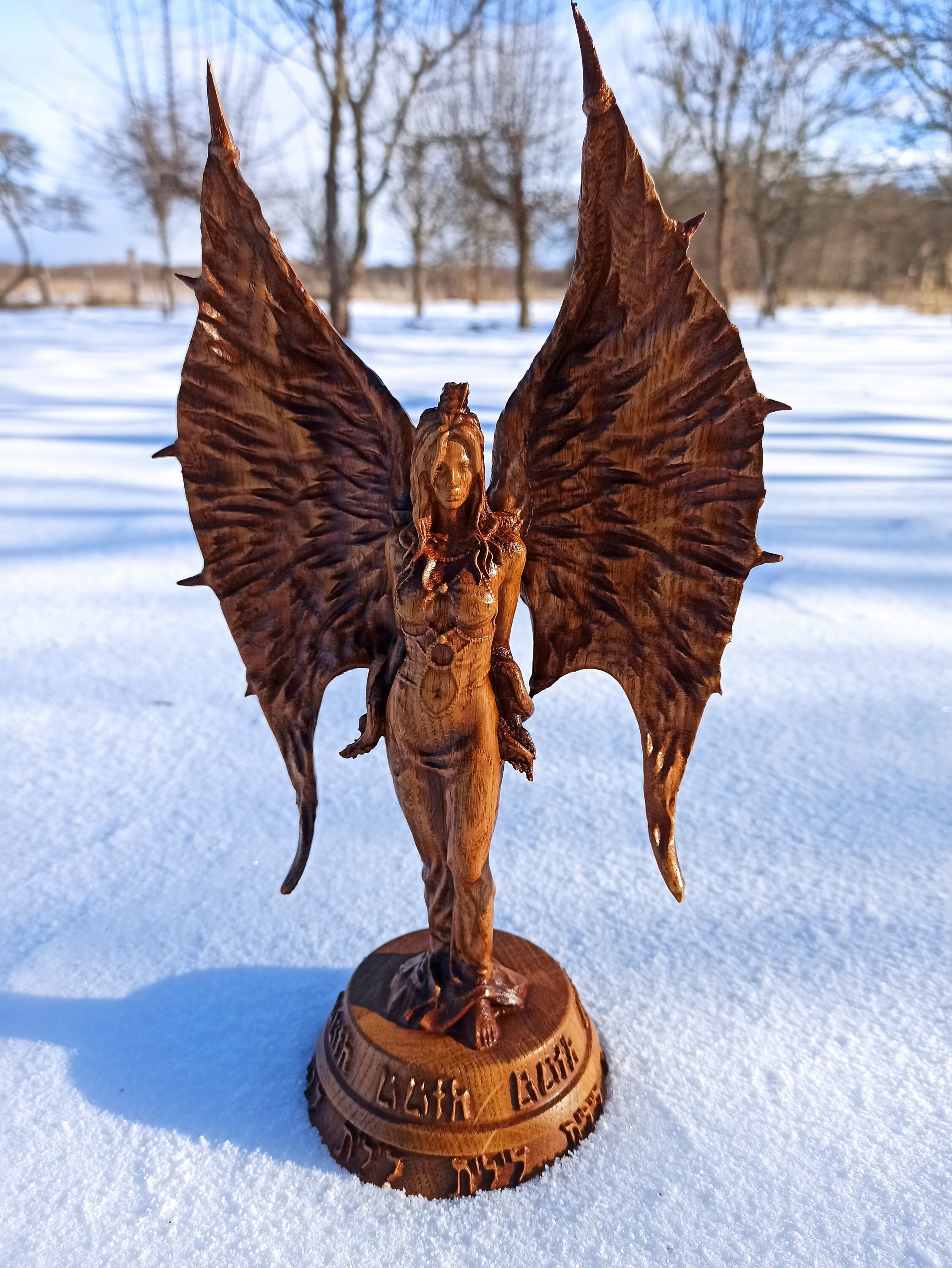 Lilith statue Goddess statue Wood carving Inanna Ishtar. Etsy