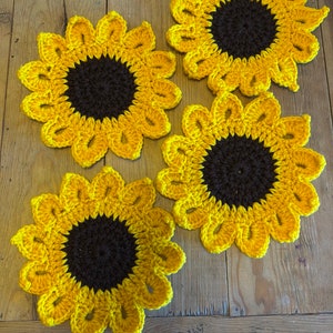 Set of 4 Crochet Sunflower Coasters