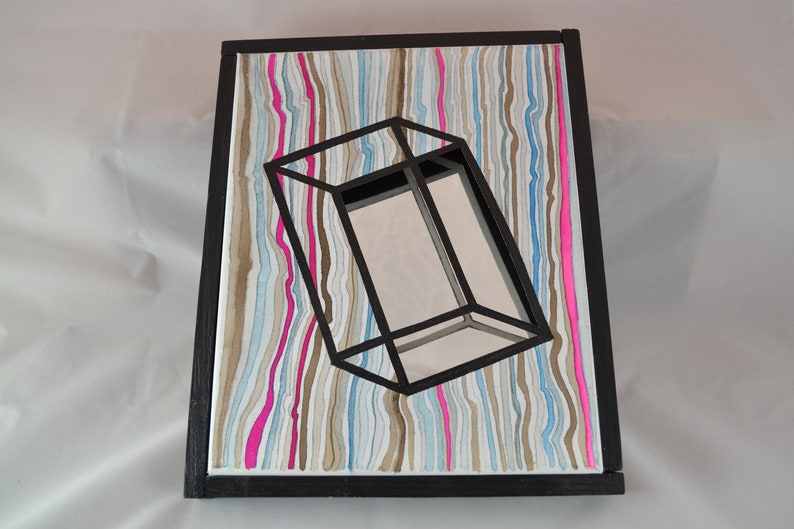 Abstract Painting Contemporary Mixed Technique Washes Original And Unique Piece Hand Painted Windows With A Mirror Background