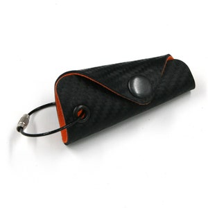 Key Case Orange Key Pouch Keycage Key Boy Organizer smartkey genuine leather Carbon Alcantara
