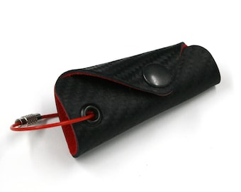 Schlüsseltasche Etui Rot Schlüsselmäppchen Keycage Key Boy Organizer smartkey echtes Leder Carbon Alcantara